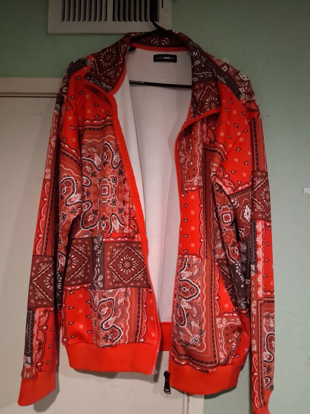 Fashion Nova Red Bandana-Print Zip Jacket